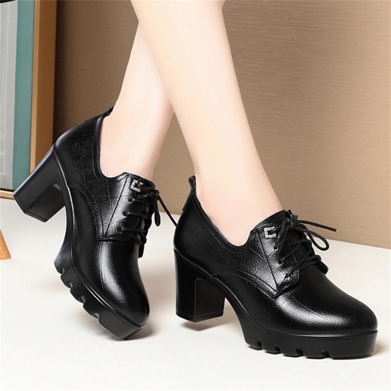 Damen Komfortable Frühling Herbst Tiefmaul Einzelne Schuhe Schnürer Lässige Wasserdichte Plateau High Heels Damenschuhe 35 von Joom DACH