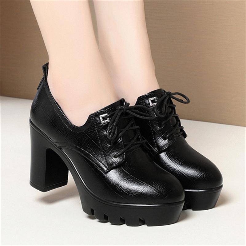 Damen Komfortable Frühling Herbst Tiefmaul Einzelne Schuhe Schnürer Lässige Wasserdichte Plateau High Heels Damenschuhe 38 von Joom DACH