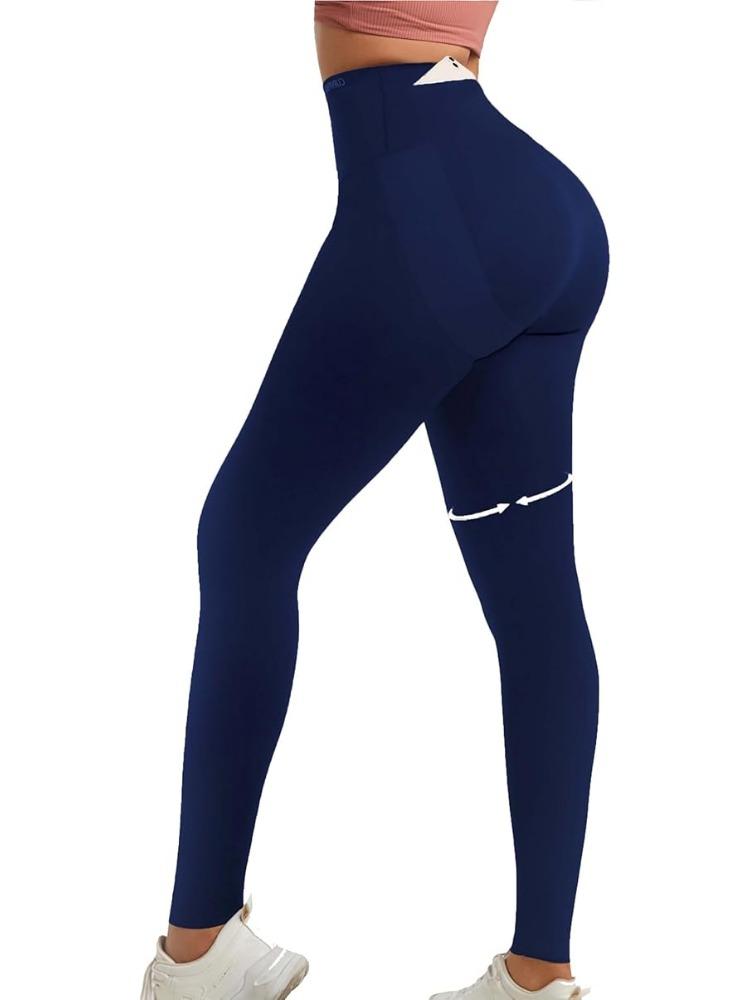 Damen Kompressions-Leggings, Yoga-Hose, hüftnahtlos, hohe Taille, Bauch-Stretch-Shaping-Hose, lässige Sport-Fitnesshose XL&XXL navy blau von Joom DACH