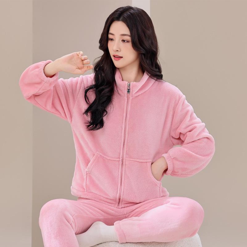 Damen Korallfleece Reißverschluss Pyjama Set - Dick, Warm, Herbst/Winter Sportbekleidung Jacke und Hose Extra Large von Joom DACH
