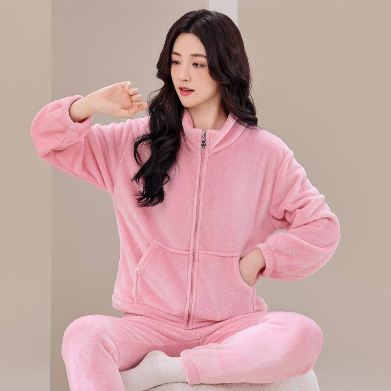Damen Korallfleece Reißverschluss Pyjama Set - Dick, Warm, Herbst/Winter Sportbekleidung Jacke und Hose Extra Large von Joom DACH