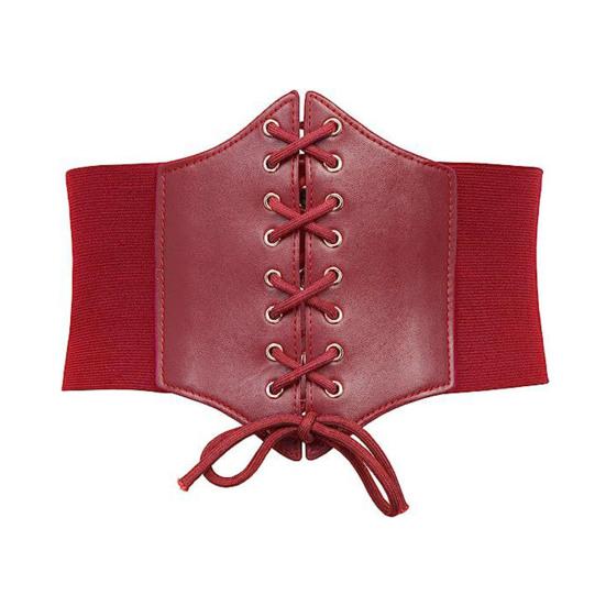Damen Korsett Elastischer Bund Schnürung Breiter Gürtel Einfarbig Kunstleder Outfits Kleider Tops Taillenmieder rot von Joom DACH