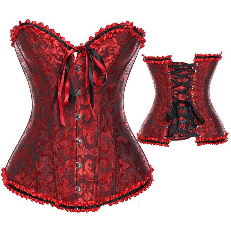 Damen-Korsett mit Schnürung, ohne Knochen, Überbrust-Bustier, Steampunk-Korse, Sanduhr-Bodyshaper-Korselett 2XL bordeaux von Joom DACH