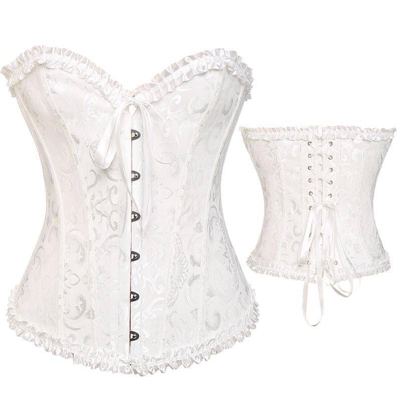 Damen-Korsett mit Schnürung, ohne Knochen, Überbrust-Bustier, Steampunk-Korse, Sanduhr-Bodyshaper-Korselett 2XL weiß von Joom DACH