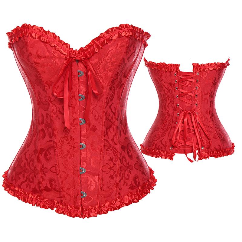 Damen-Korsett mit Schnürung, ohne Knochen, Überbrust-Bustier, Steampunk-Korse, Sanduhr-Bodyshaper-Korselett M rot von Joom DACH