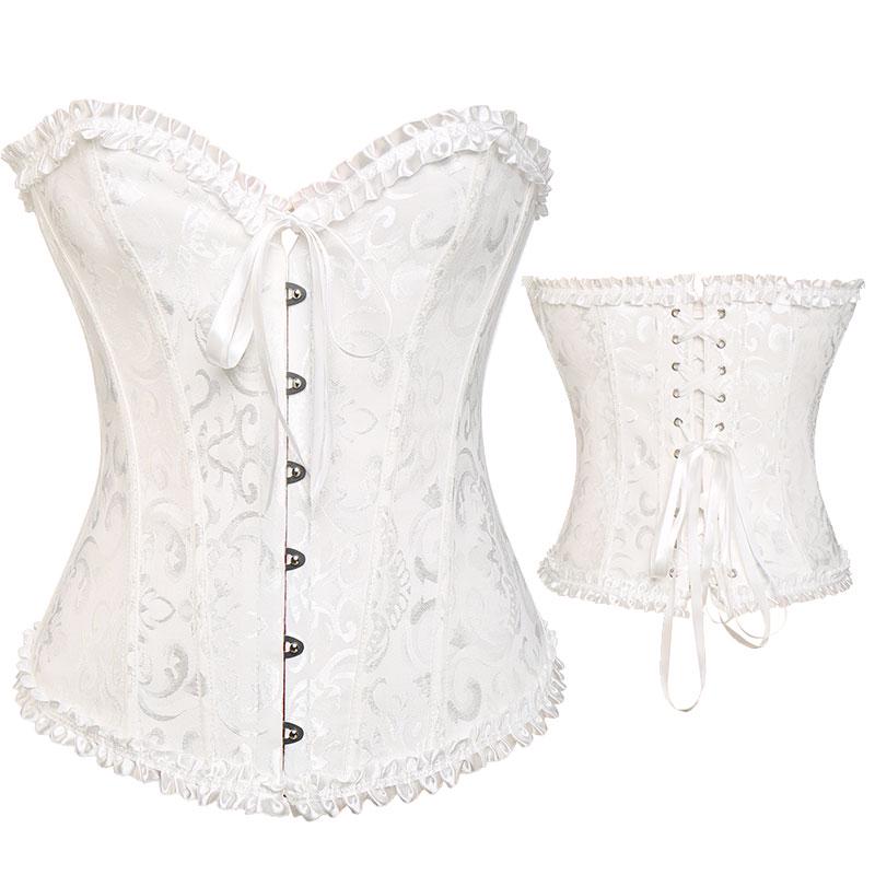 Damen-Korsett mit Schnürung, ohne Knochen, Überbrust-Bustier, Steampunk-Korse, Sanduhr-Bodyshaper-Korselett M weiß von Joom DACH