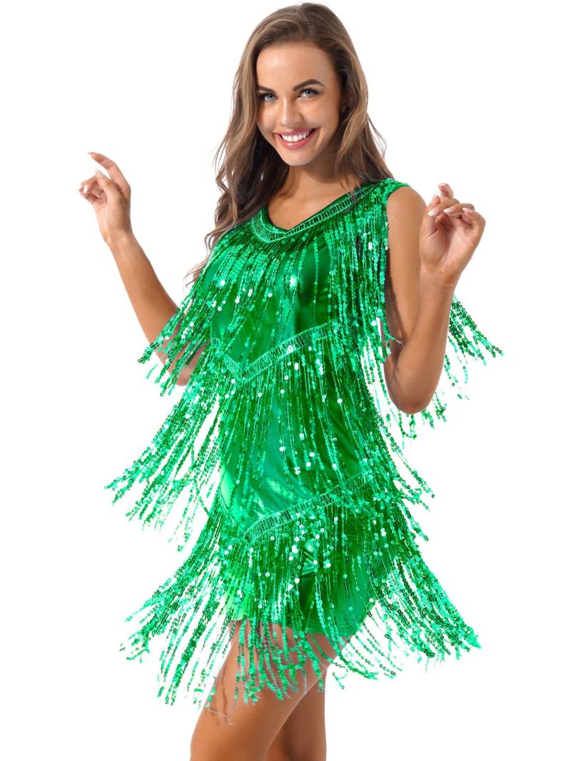 Damen-Kostüm, Tanzkostüm, Cocktail-Abendkleid, Damenbekleidung, Sommerkleider, Fransenkleider M grün von Joom DACH