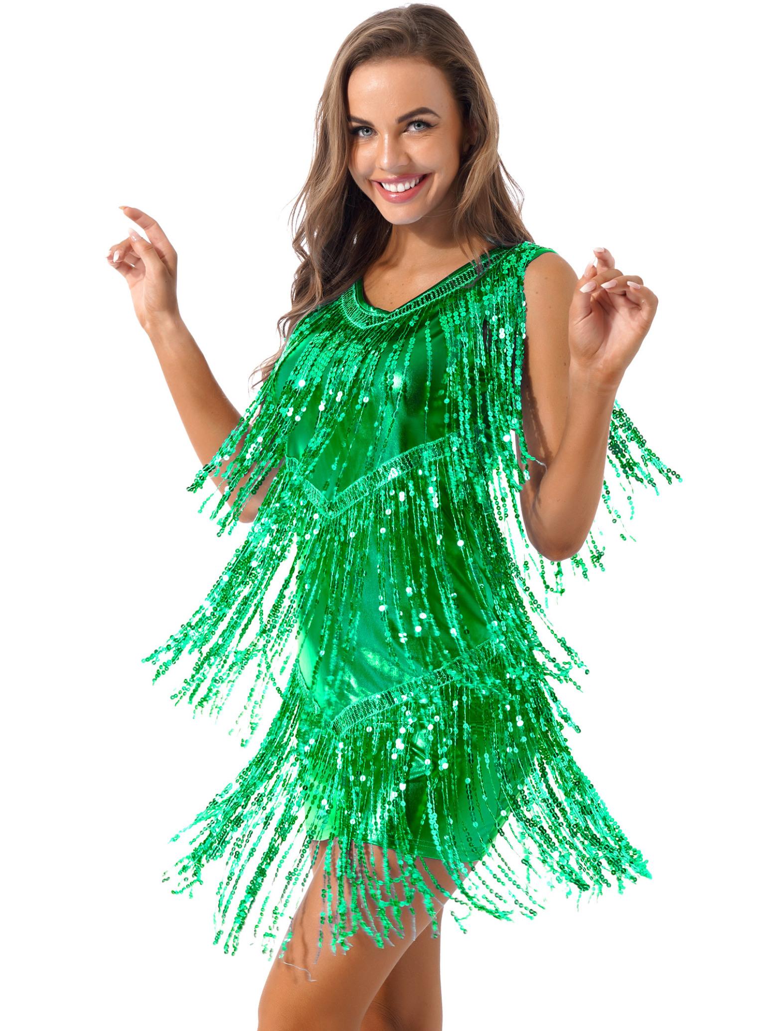 Damen-Kostüm, Tanzkostüm, Cocktail-Abendkleid, Damenbekleidung, Sommerkleider, Fransenkleider XL grün von Joom DACH