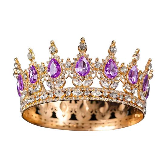 Damen Krone Tiara Glänzende Strasssteine Eingelegt Königin Brautjungfern Krone Accessoire für Hochzeit violett von Joom DACH