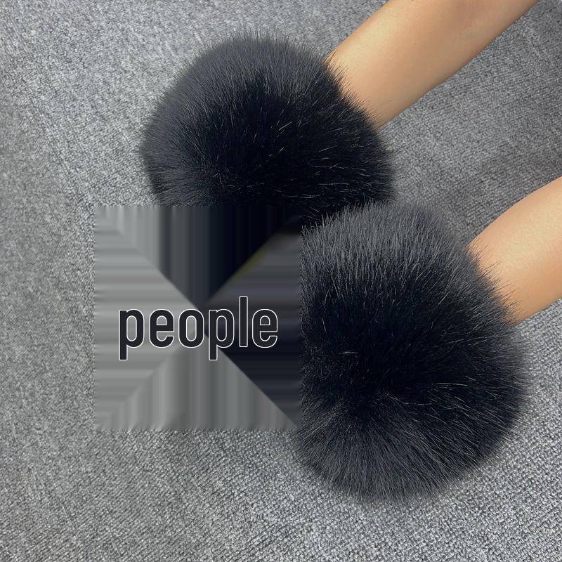 Damen Kunstkaninchen- und Fuchsfell Handgelenkwärmer mit eng anliegenden Bündchen One Size von Joom DACH