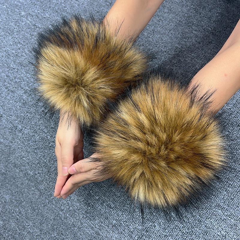 Damen Kunstkaninchen- und Fuchsfell Handgelenkwärmer mit eng anliegenden Bündchen One Size von Joom DACH