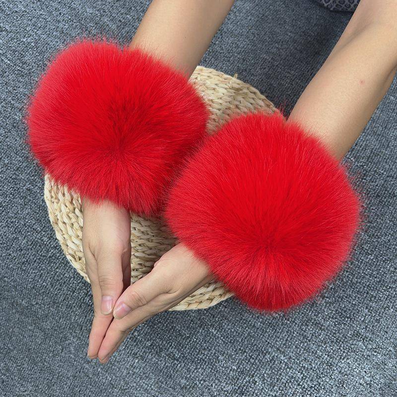 Damen Kunstkaninchen- und Fuchsfell Handgelenkwärmer mit eng anliegenden Bündchen One Size von Joom DACH