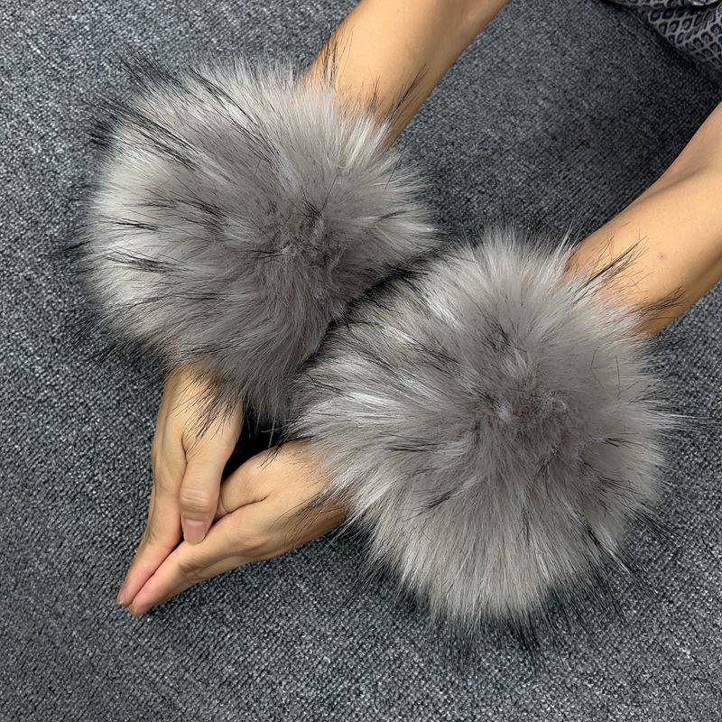 Damen Kunstkaninchen- und Fuchsfell Handgelenkwärmer mit eng anliegenden Bündchen One Size von Joom DACH
