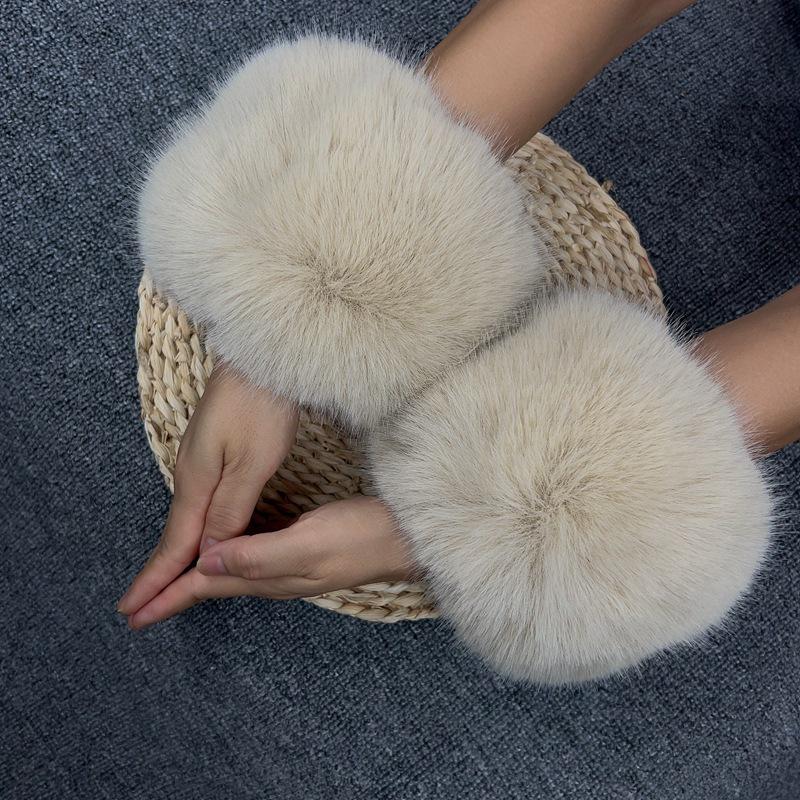 Damen Kunstkaninchen- und Fuchsfell Handgelenkwärmer mit eng anliegenden Bündchen One Size von Joom DACH