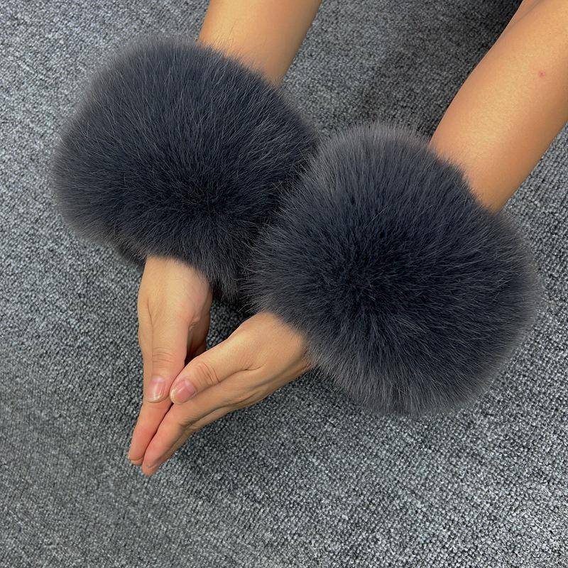 Damen Kunstkaninchen- und Fuchsfell Handgelenkwärmer mit eng anliegenden Bündchen One Size von Joom DACH