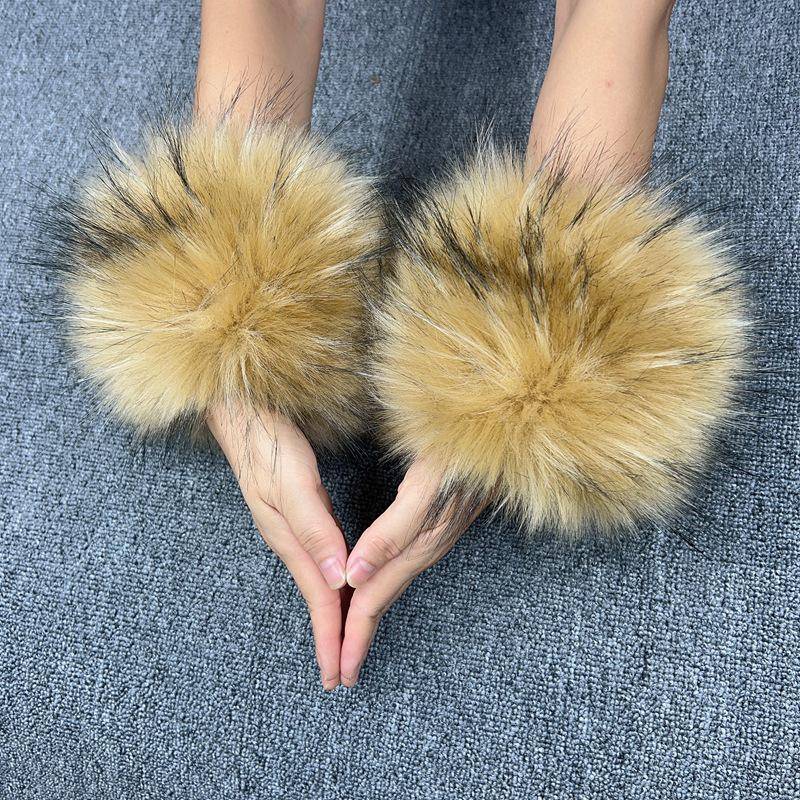 Damen Kunstkaninchen- und Fuchsfell Handgelenkwärmer mit eng anliegenden Bündchen One Size von Joom DACH