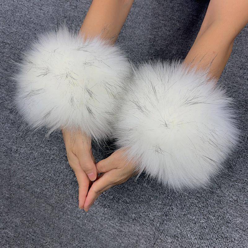 Damen Kunstkaninchen- und Fuchsfell Handgelenkwärmer mit eng anliegenden Bündchen One Size von Joom DACH