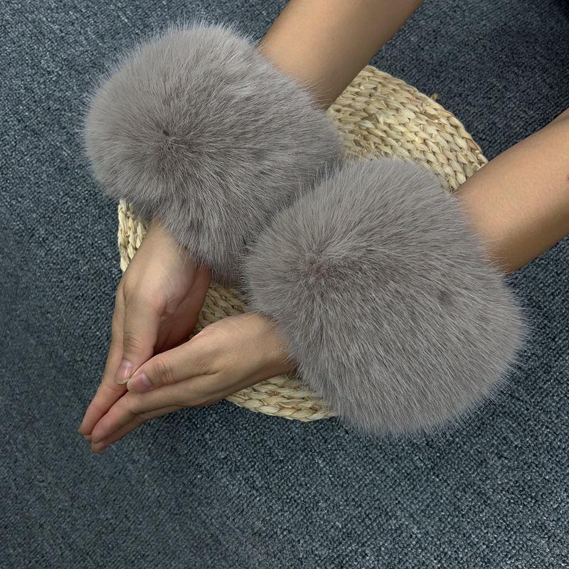 Damen Kunstkaninchen- und Fuchsfell Handgelenkwärmer mit eng anliegenden Bündchen One Size von Joom DACH