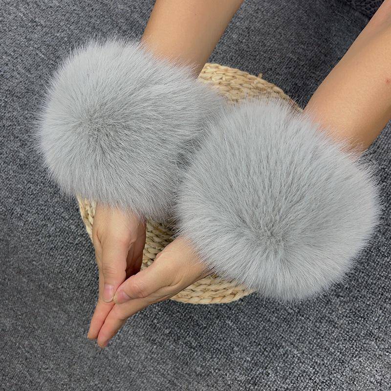 Damen Kunstkaninchen- und Fuchsfell Handgelenkwärmer mit eng anliegenden Bündchen One Size von Joom DACH