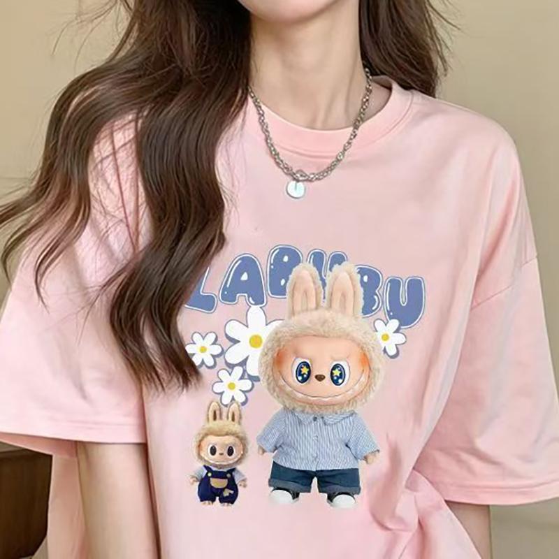 Damen Kurzarm T-Shirt Labubu Print T-Shirt Sommer Lässige Mode Kleidung Mädchen Cartoon Niedlich Anime Bedruckte Oberteile XL von Joom DACH