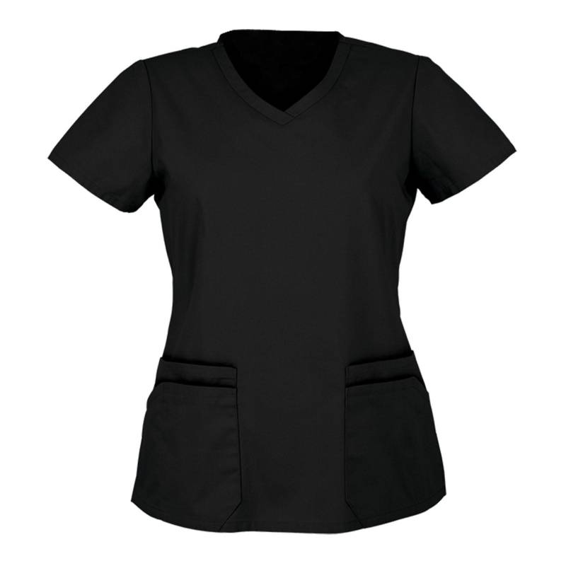 Damen Kurzarm V-Ausschnitt Soild Tops Tasche Arbeits T-Shirts Bluse L schwarz von Joom DACH