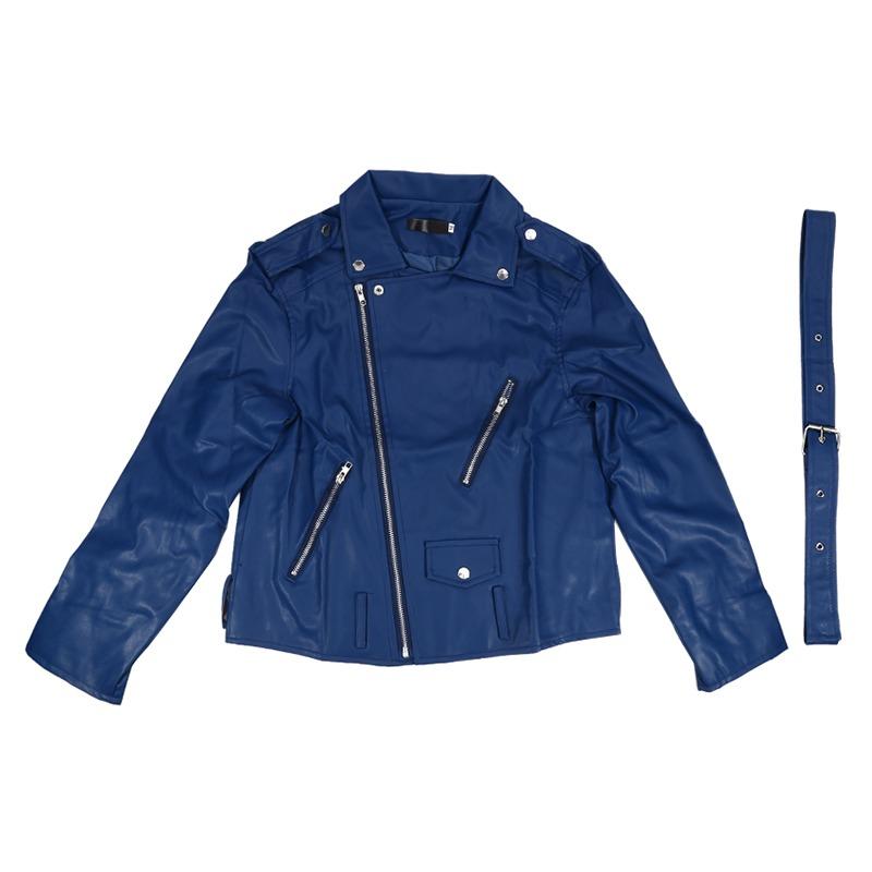 Damen Kurze Lederjacke PU Motorradbekleidung Slim Fit Bikerjacken Edgy Modejacke Lässige Oberbekleidung Einfarbig Coole Mädchen Rockerjacken 2XL blau von Joom DACH