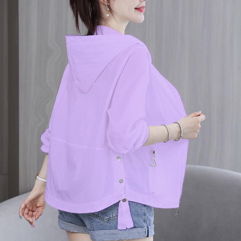 Damen Kurze Übergröße Büro Strickjacke Outdoor Sport Dünne Jacke Mit Kapuze Freizeitjacke 2XL violett von Joom DACH