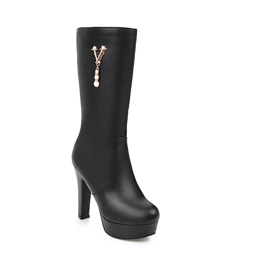 Damen-Kurzstiefel mit hohem Absatz, Herbst und Winter, neue wasserdichte Plattform, dicker Absatz, solide, große kurze Stiefel 37 schwarz von Joom DACH