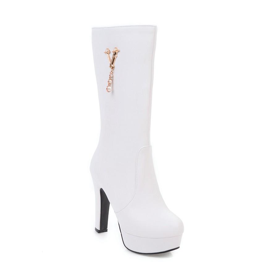 Damen-Kurzstiefel mit hohem Absatz, Herbst und Winter, neue wasserdichte Plattform, dicker Absatz, solide, große kurze Stiefel 38 weiß von Joom DACH