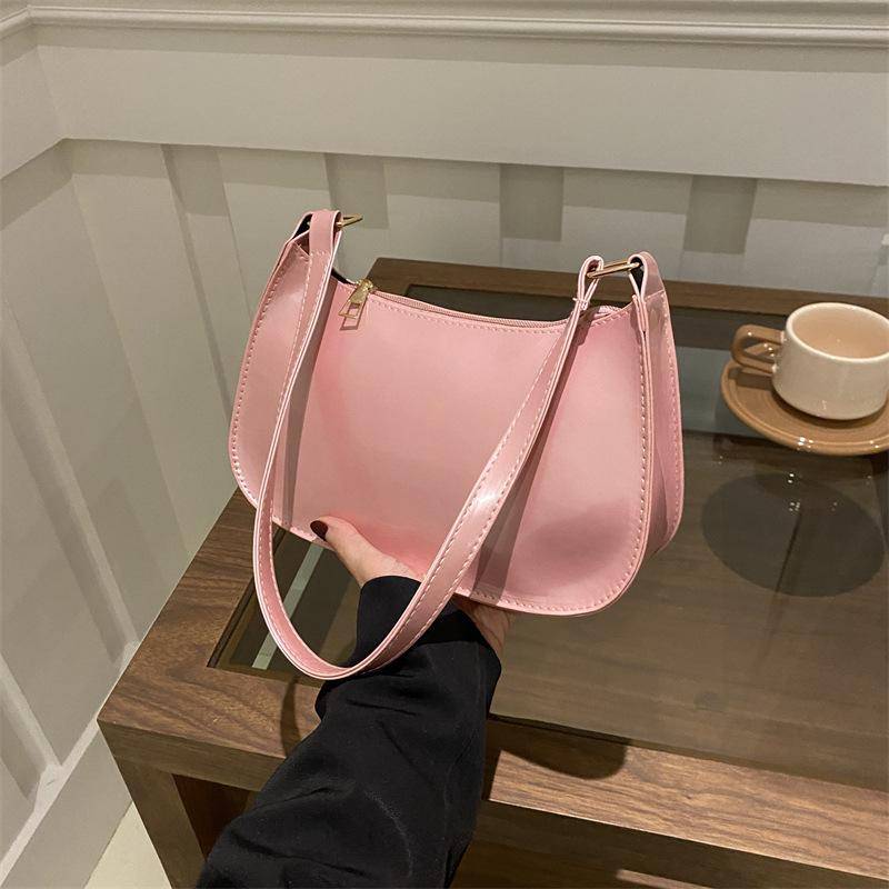 Damen Lackleder Handtasche Vielseitige Mode Schultertasche Lässige Pendlertaschen Mädchen Designer Reißverschluss Handtasche Koreanisch 2025 rosa von Joom DACH