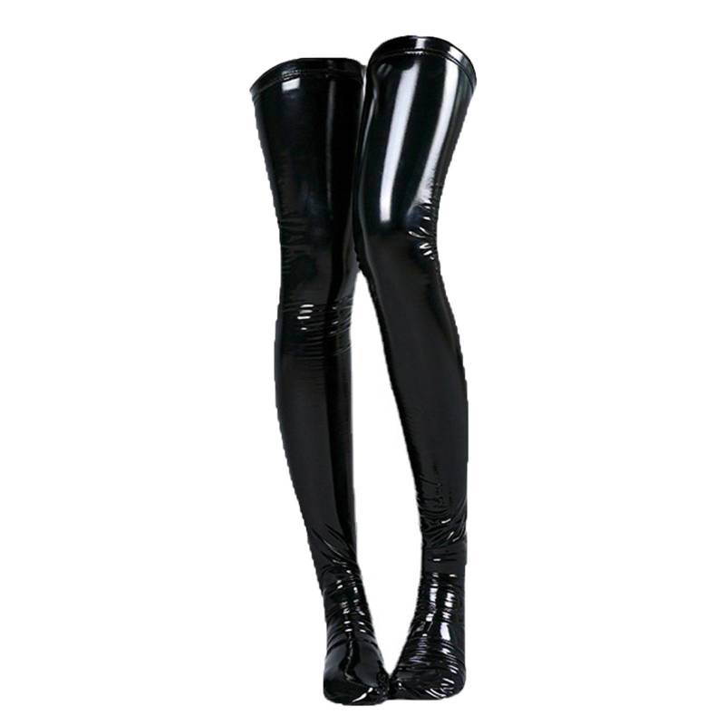 Damen Lackleder Strümpfe Overknee Lange Socken für Rock Accessoires One Size schwarz von Joom DACH