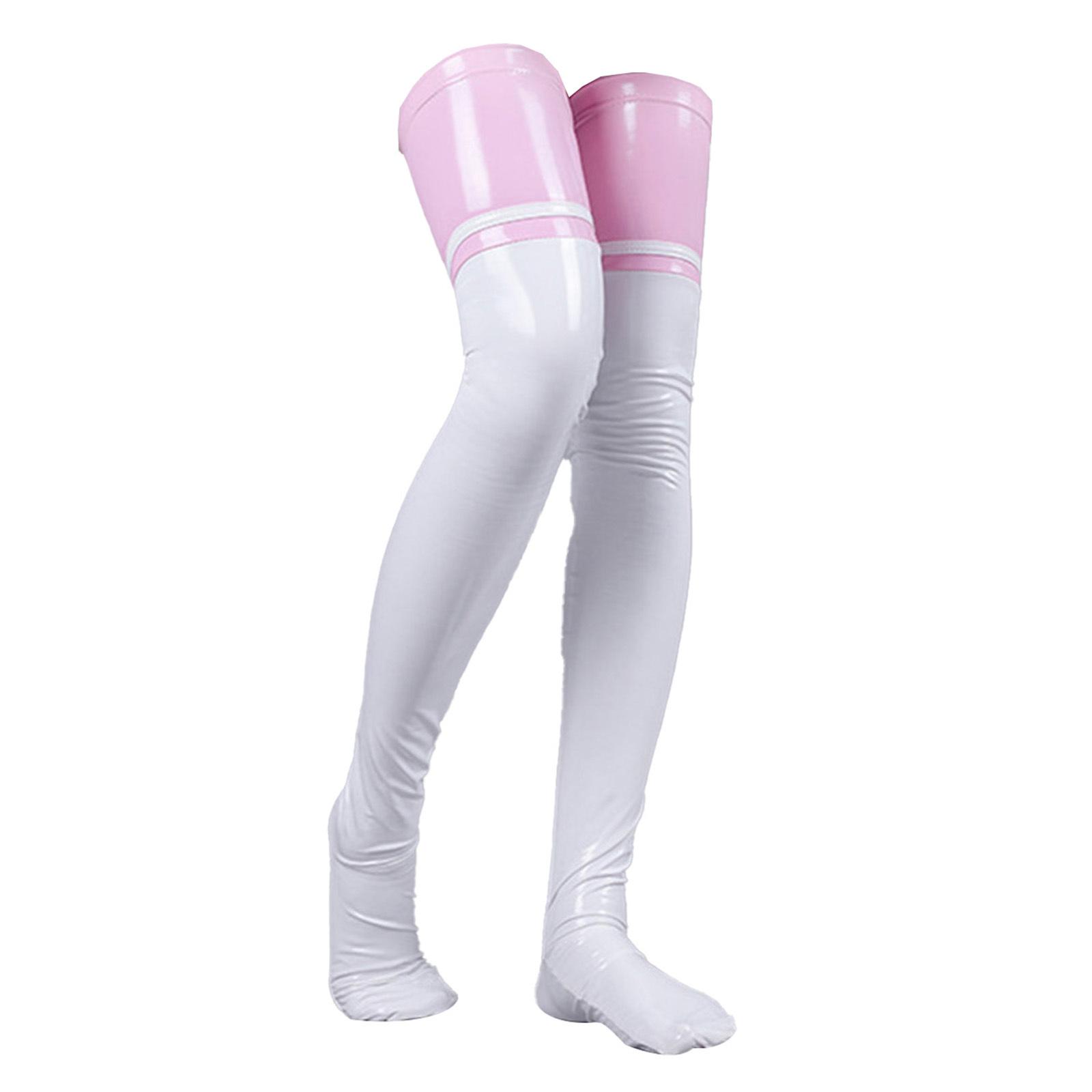 Damen Lackleder Strümpfe Overknee Lange Socken für Rock Accessoires One Size rosa/weiß von Joom DACH