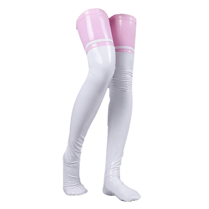 Damen Lackleder Strümpfe Overknee Lange Socken für Rock Accessoires One Size rosa/weiß von Joom DACH