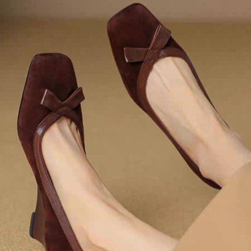 Damen Lässig Retro Schleife Ballerinas Wintermode Britischer Stil Elegant Eckige Zehenpartie Stiletto Pumps 39 braun von Joom DACH