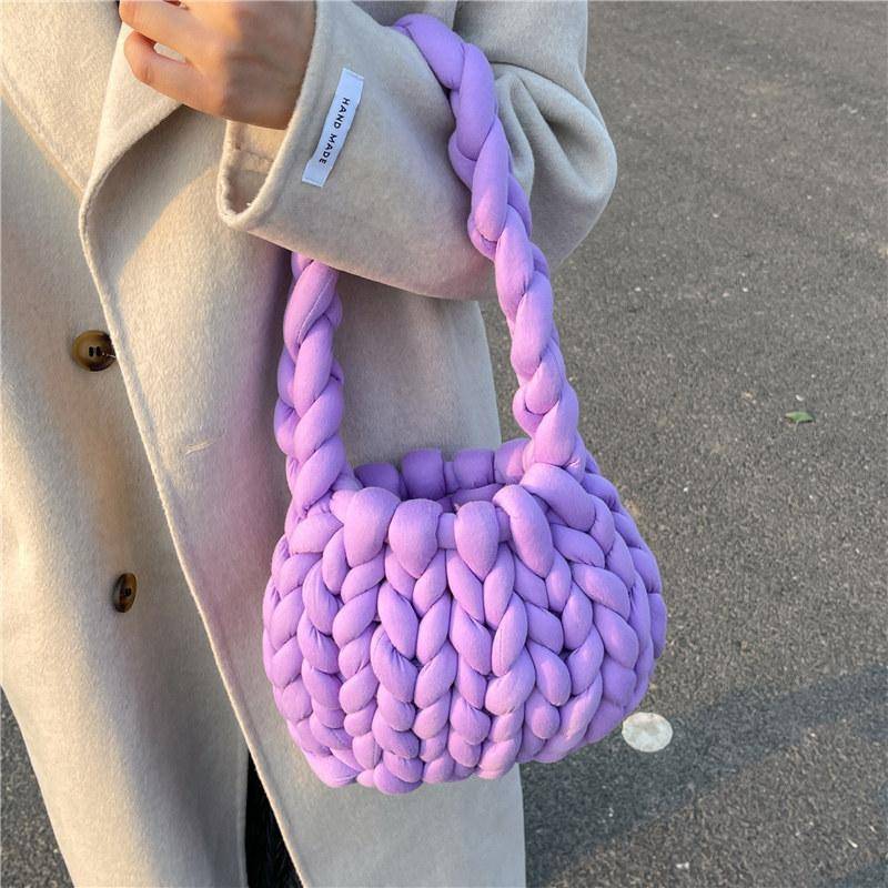 Damen Lässige Handgewebte Einkaufstaschen Mode Weiche Schulterhandtasche Selbstgemachte Häkel-Eimertasche Gestrickte Achseltaschen MIT 22x13x18cm violett von Joom DACH