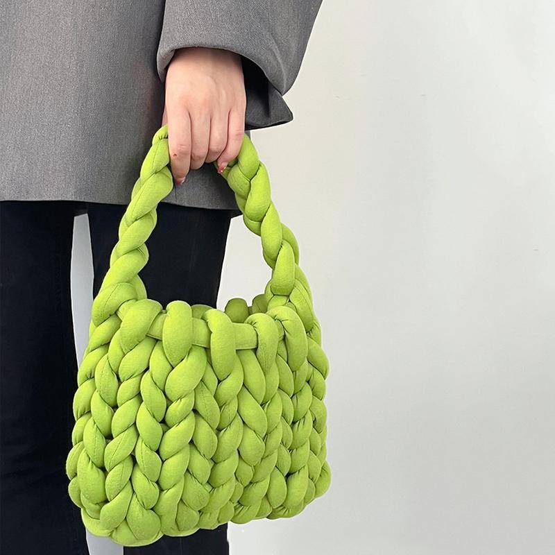 Damen Lässige Handgewebte Einkaufstaschen Mode Weiche Schulterhandtasche Selbstgemachte Häkel-Eimertasche Gestrickte Achseltaschen MIT 22x13x18cm grün von Joom DACH