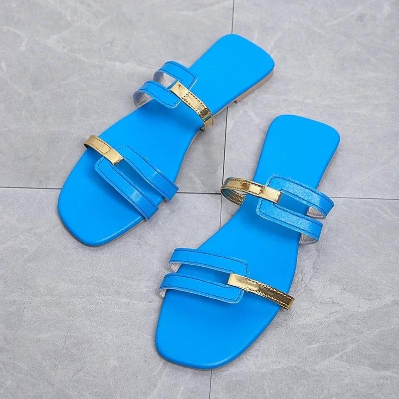 Damen Lässige Rutschfeste Hausschuhe Bequeme Outdoor-Sandalen Mode Flache Hausschuhe Elegante Designerschuhe Sommer Neue Pantoletten Damen 43 pfau blau von Joom DACH
