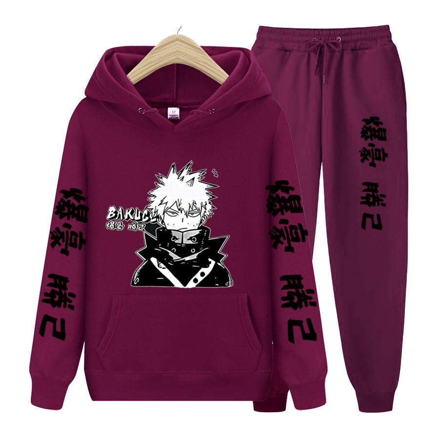 Damen Langarm 2-teiliges Set Japanischer Anime My Hero Academia Katsuki Bakugo Hoodie Sweatshirt Unisex Kleidung Hoodie S von Joom DACH