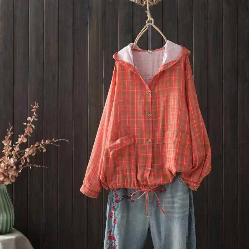 Damen Langarm Blusen für Damen Herbst Frühling Kapuzen Einreihige Hemden Verstellbare Kleidung One Size orange von Joom DACH