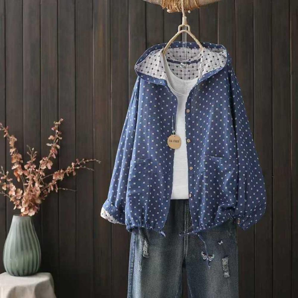 Damen Langarm Blusen für Damen Herbst Frühling Kapuzen Einreihige Hemden Verstellbare Kleidung One Size dunkelblaue von Joom DACH