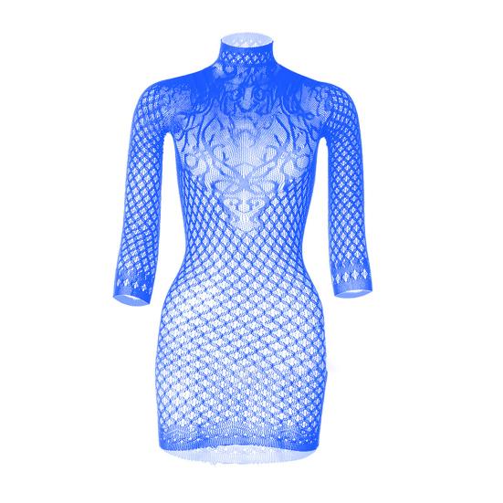 Damen Langarm Bodycon Mini Kleid Mock Neck Cut-Out Transparentes Mesh blau von Joom DACH