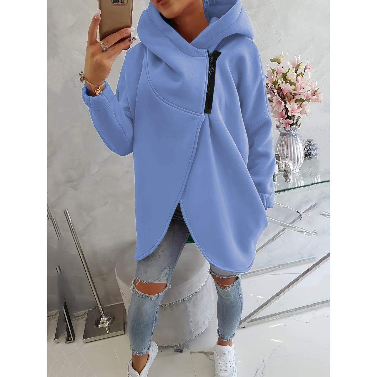 Damen Langarm Casual Schwarze Kapuzenjacke Sweatshirt mit Vordertasche Reißverschluss Hoodie S blau von Joom DACH