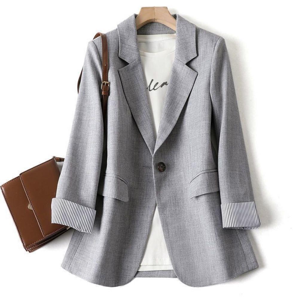 Damen Langarm Frühling Casual Blazer 2024 Neue Mode-Business Plaid Anzüge Frauen Arbeit Büro Blazer Frauen Mäntel Frau Jacke 8XL grau von Joom DACH