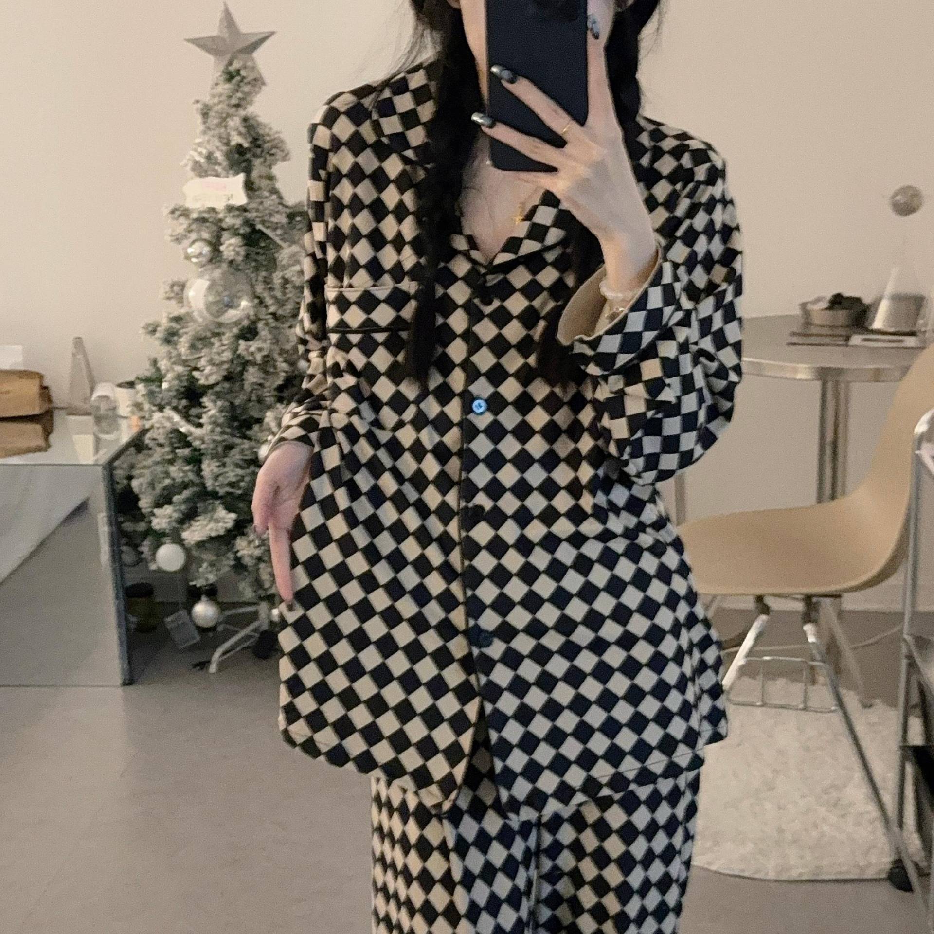 Damen Langarm Hose Weicher Schlafanzug Dormir Lounge Nachtwäsche Einfarbig Weiß Pyjama Mujer Schlafzimmer Hauskleidung Weiblicher Pyjama L von Joom DACH