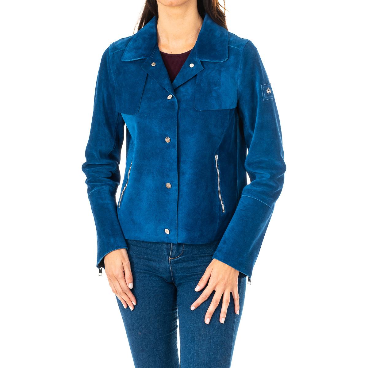 Damen Langarm Lederjacke mit Reverskragen JWL002 M blau von Joom DACH