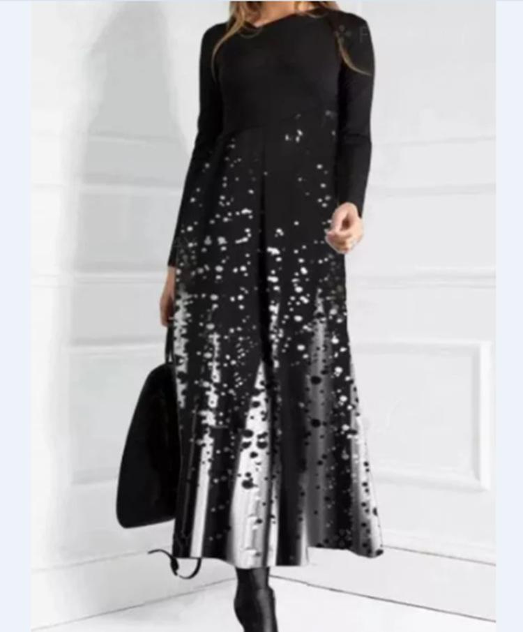 Damen Langarm Schwarzes Oberteil mit Bedrucktem Maxi-Rock Kleid, Böhmisches Florales Geometrisches Muster, Mehrere Farboptionen XXL von Joom DACH