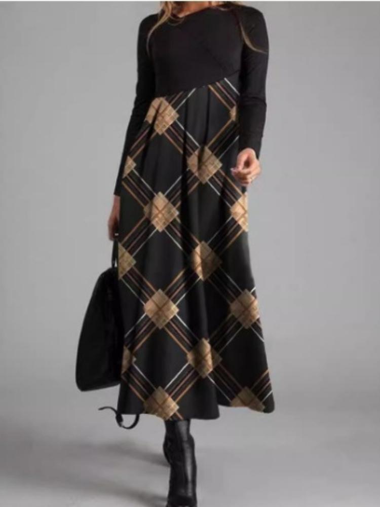 Damen Langarm Schwarzes Oberteil mit Bedrucktem Maxi-Rock Kleid, Böhmisches Florales Geometrisches Muster, Mehrere Farboptionen XXL von Joom DACH