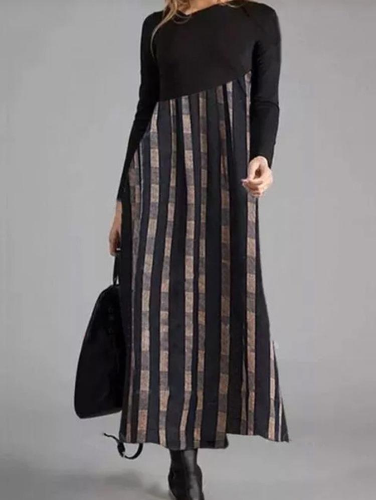 Damen Langarm Schwarzes Oberteil mit Bedrucktem Maxi-Rock Kleid, Böhmisches Florales Geometrisches Muster, Mehrere Farboptionen XXL von Joom DACH