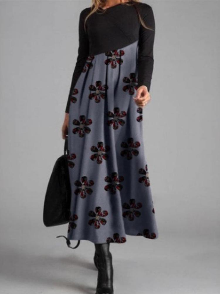 Damen Langarm Schwarzes Oberteil mit Bedrucktem Maxi-Rock Kleid, Böhmisches Florales Geometrisches Muster, Mehrere Farboptionen XXXL von Joom DACH