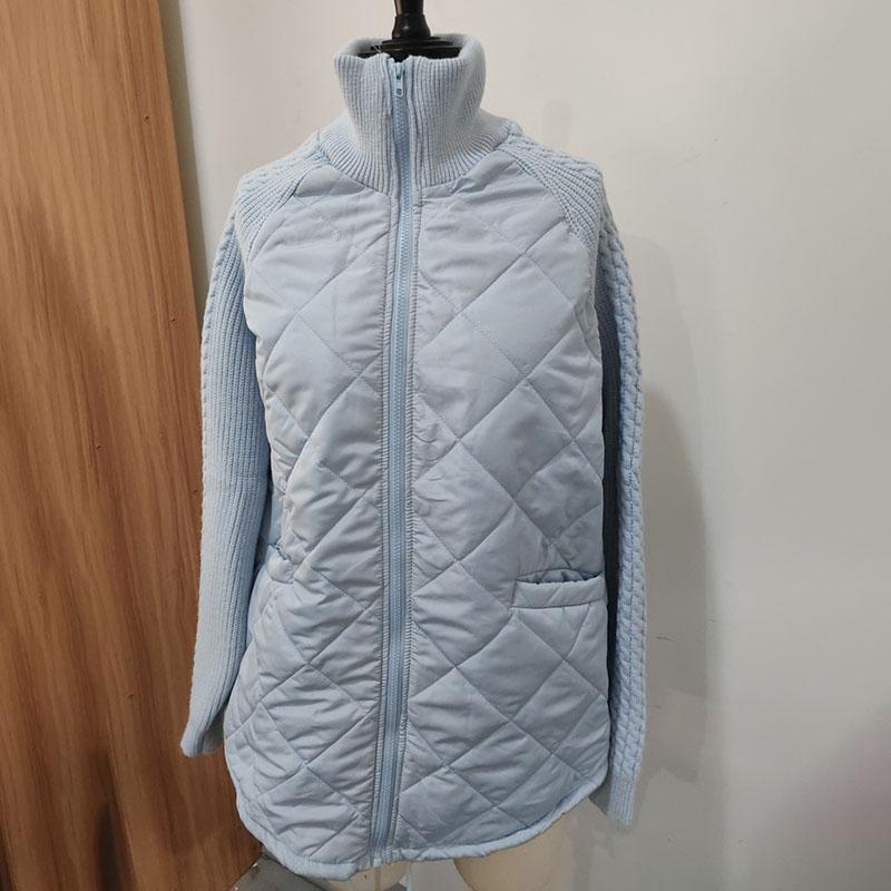 Damen Langarm Stehkragen Baumwolle gefütterte Jacke Herbst und Winter Lässiger dünner Reißverschlussmantel Gespleißte Strickärmel 2XL graue von Joom DACH
